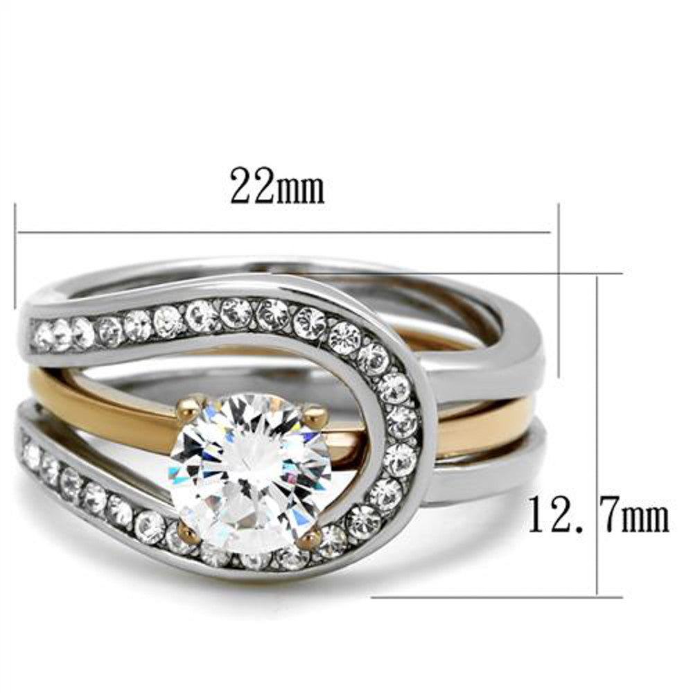 ARTK2032  Stainless Steel 1 Ct Round Cut Two Toned 2 Piece Wedding Ring Set Women's Sz 5-10